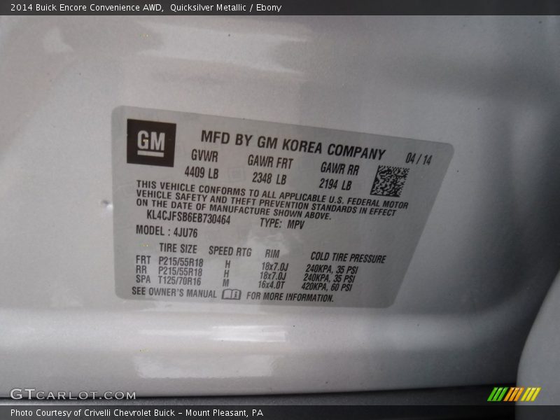 Quicksilver Metallic / Ebony 2014 Buick Encore Convenience AWD