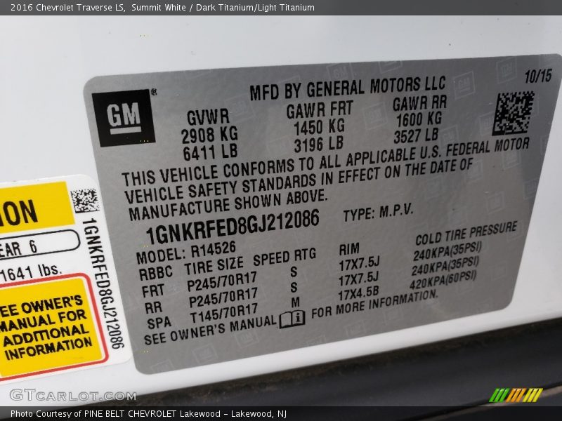 Summit White / Dark Titanium/Light Titanium 2016 Chevrolet Traverse LS