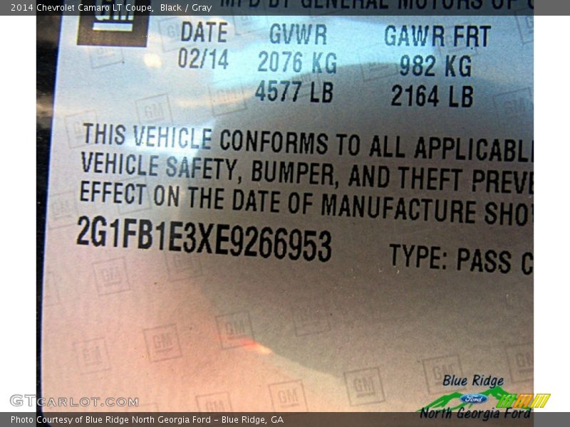 Black / Gray 2014 Chevrolet Camaro LT Coupe