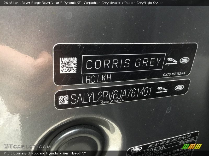 Carpathian Grey Metallic / Dapple Grey/Light Oyster 2018 Land Rover Range Rover Velar R Dynamic SE