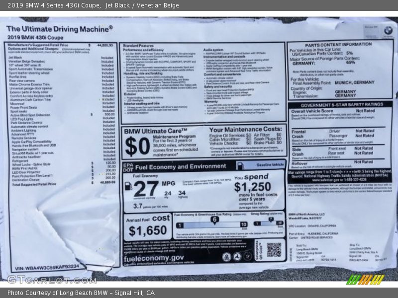 Jet Black / Venetian Beige 2019 BMW 4 Series 430i Coupe