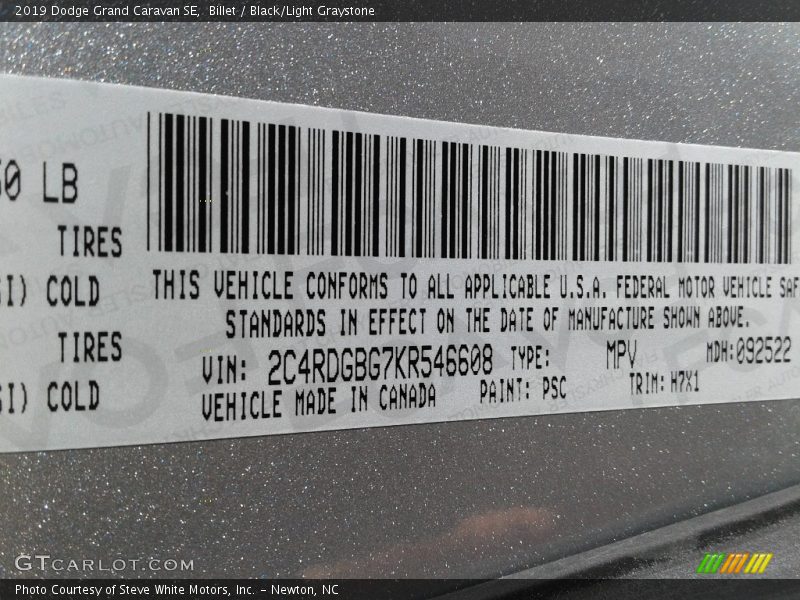 Billet / Black/Light Graystone 2019 Dodge Grand Caravan SE