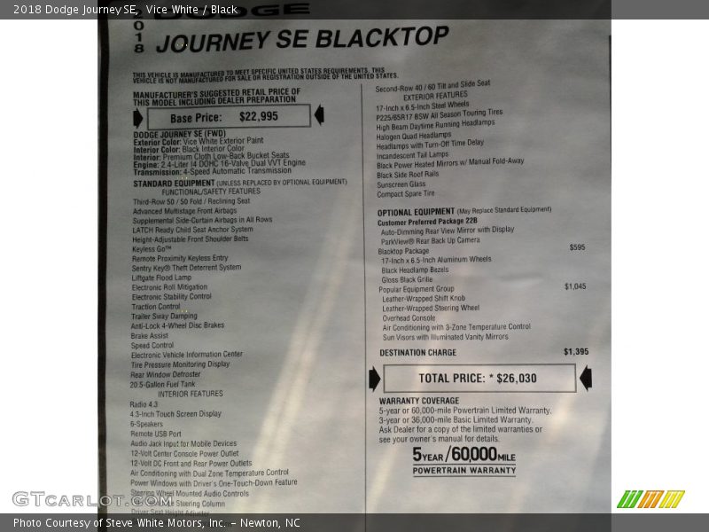 Vice White / Black 2018 Dodge Journey SE
