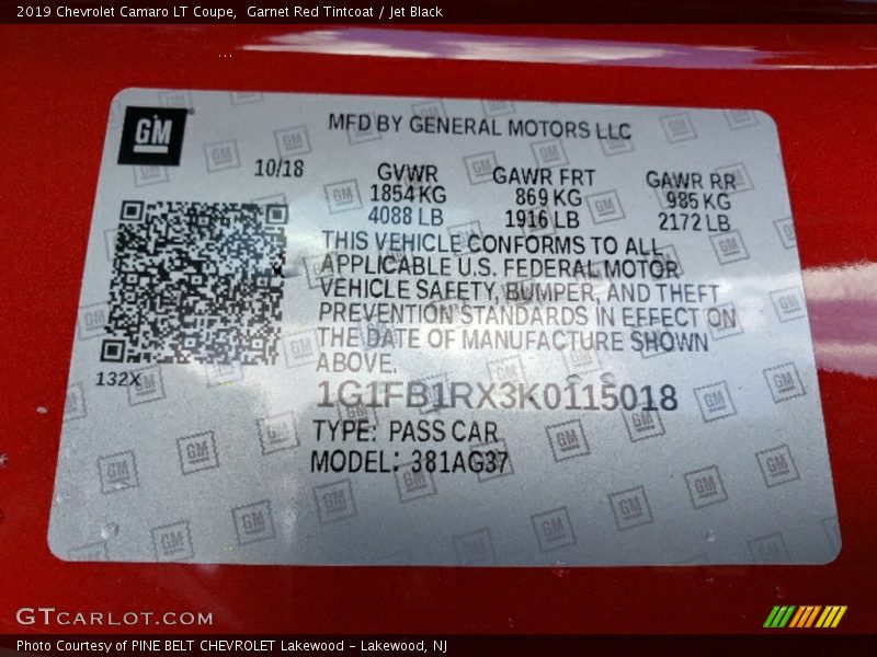 Garnet Red Tintcoat / Jet Black 2019 Chevrolet Camaro LT Coupe