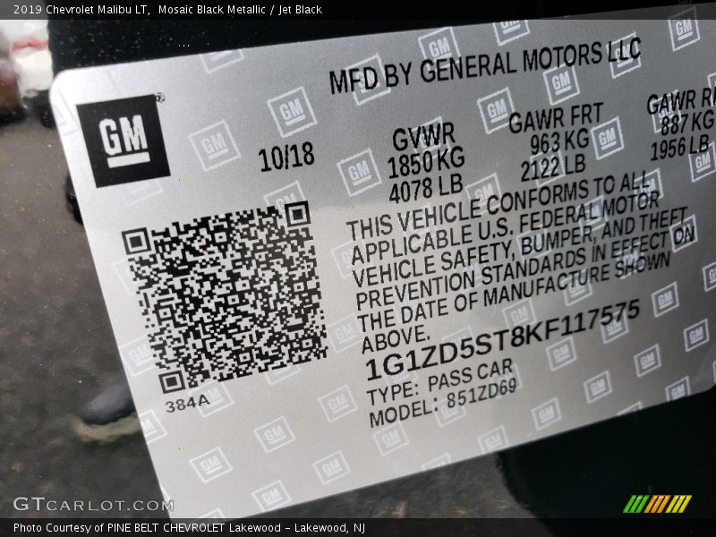 Mosaic Black Metallic / Jet Black 2019 Chevrolet Malibu LT