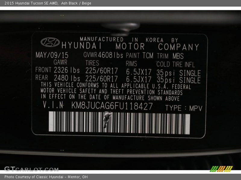 Ash Black / Beige 2015 Hyundai Tucson SE AWD