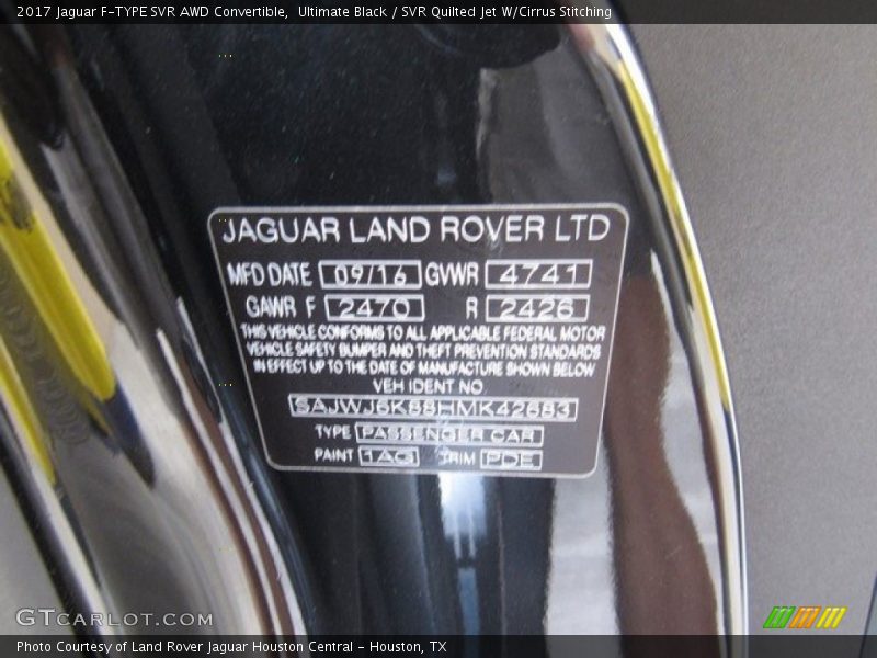 Ultimate Black / SVR Quilted Jet W/Cirrus Stitching 2017 Jaguar F-TYPE SVR AWD Convertible