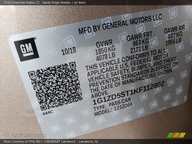 Sandy Ridge Metallic / Jet Black 2019 Chevrolet Malibu LT