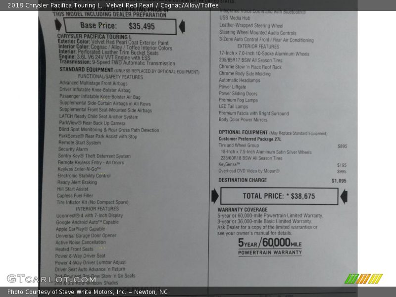 Velvet Red Pearl / Cognac/Alloy/Toffee 2018 Chrysler Pacifica Touring L