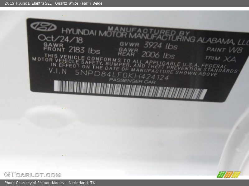 Quartz White Pearl / Beige 2019 Hyundai Elantra SEL
