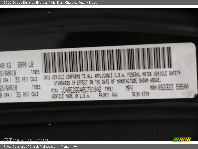 Dark Charcoal Pearl / Black 2011 Dodge Durango Express 4x4