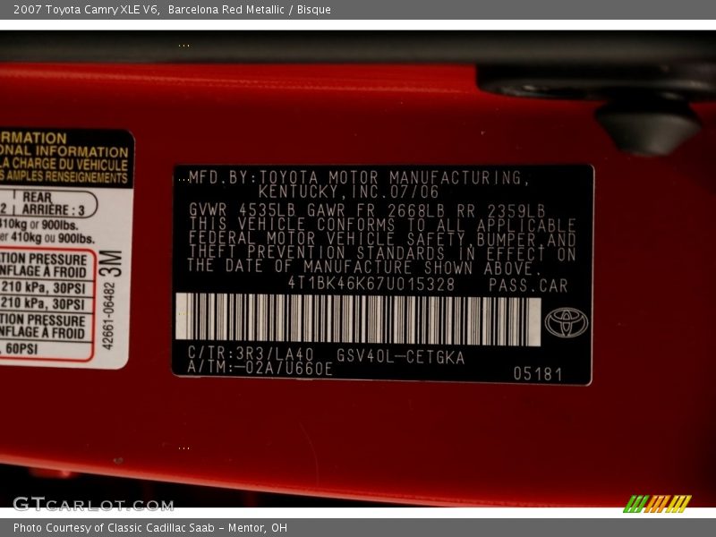 Barcelona Red Metallic / Bisque 2007 Toyota Camry XLE V6