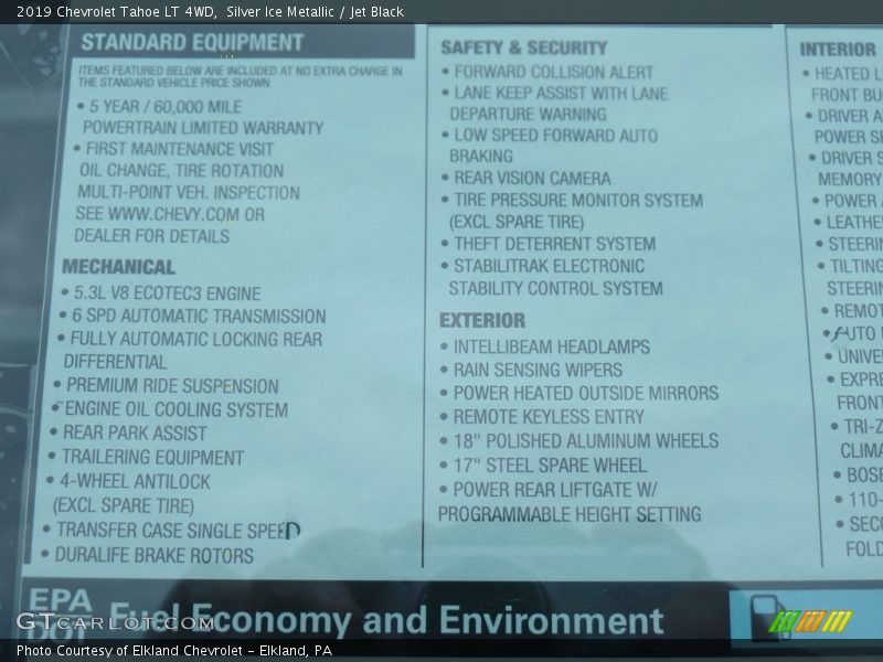 Silver Ice Metallic / Jet Black 2019 Chevrolet Tahoe LT 4WD