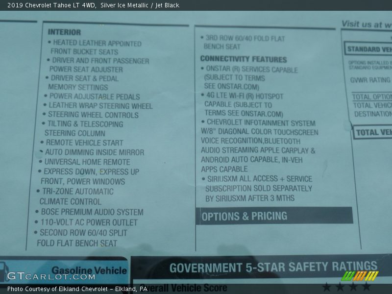 Silver Ice Metallic / Jet Black 2019 Chevrolet Tahoe LT 4WD
