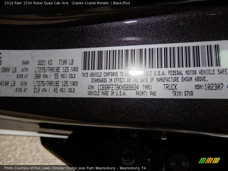 2019 1500 Rebel Quad Cab 4x4 Granite Crystal Metallic Color Code PAU