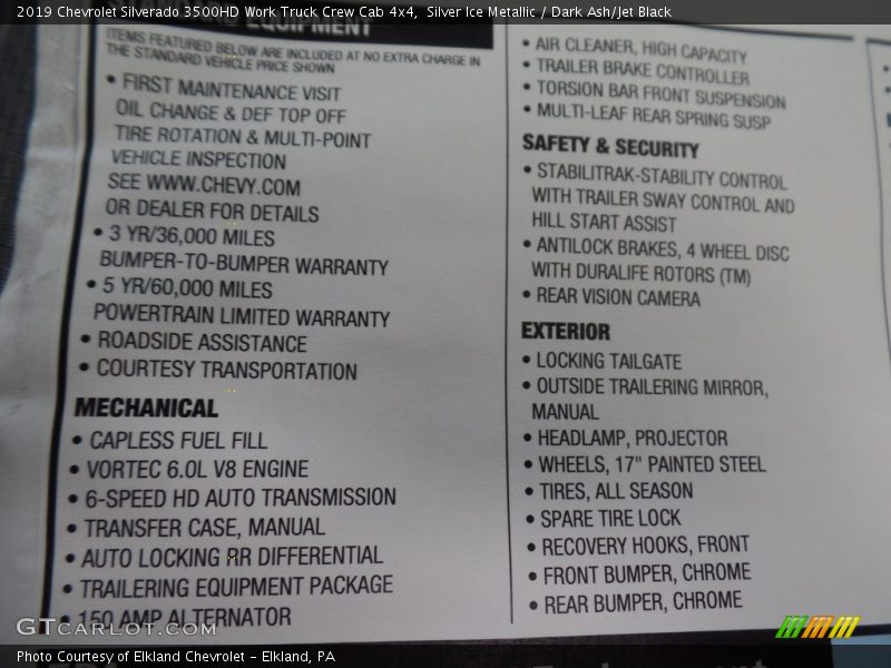 Silver Ice Metallic / Dark Ash/Jet Black 2019 Chevrolet Silverado 3500HD Work Truck Crew Cab 4x4