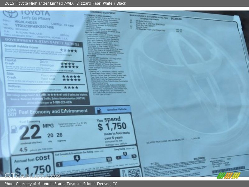 Blizzard Pearl White / Black 2019 Toyota Highlander Limited AWD
