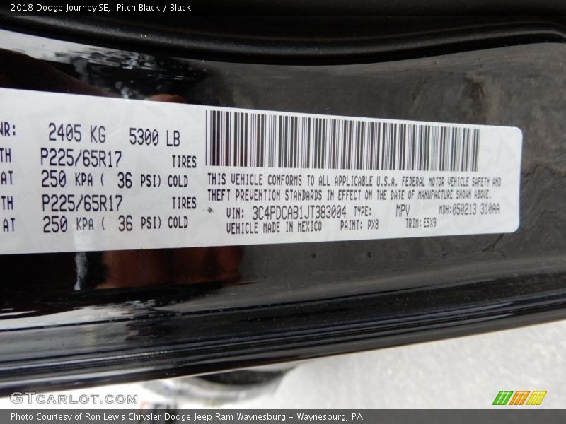 Pitch Black / Black 2018 Dodge Journey SE