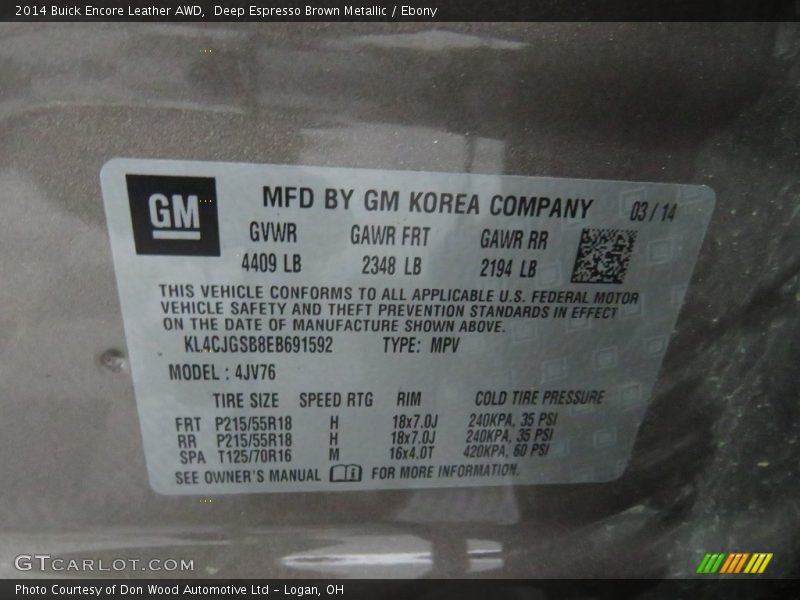 Deep Espresso Brown Metallic / Ebony 2014 Buick Encore Leather AWD