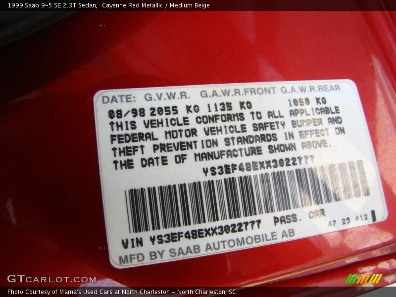 Cayenne Red Metallic / Medium Beige 1999 Saab 9-5 SE 2.3T Sedan