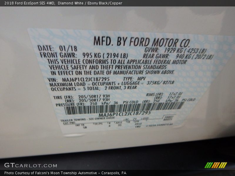 Diamond White / Ebony Black/Copper 2018 Ford EcoSport SES 4WD