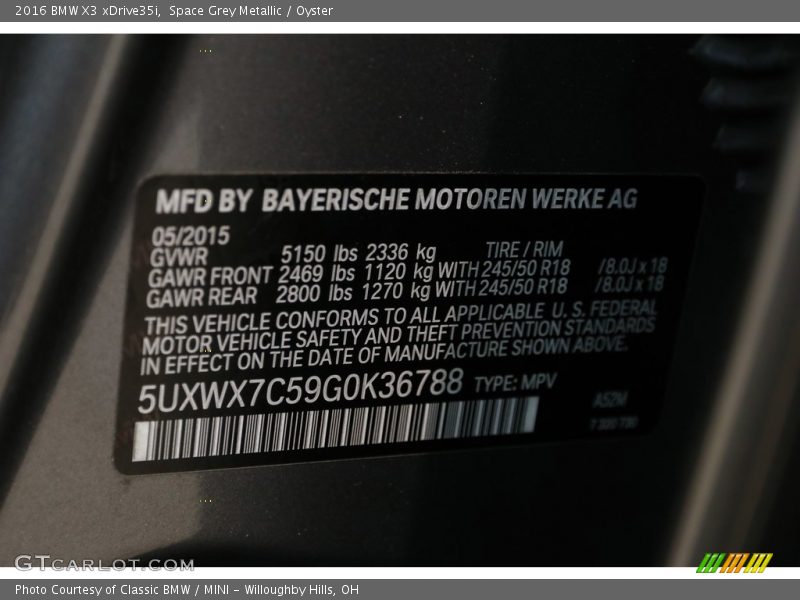 Space Grey Metallic / Oyster 2016 BMW X3 xDrive35i