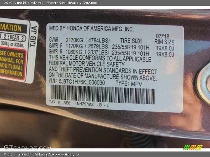 Modern Steel Metallic / Graystone 2019 Acura RDX Advance