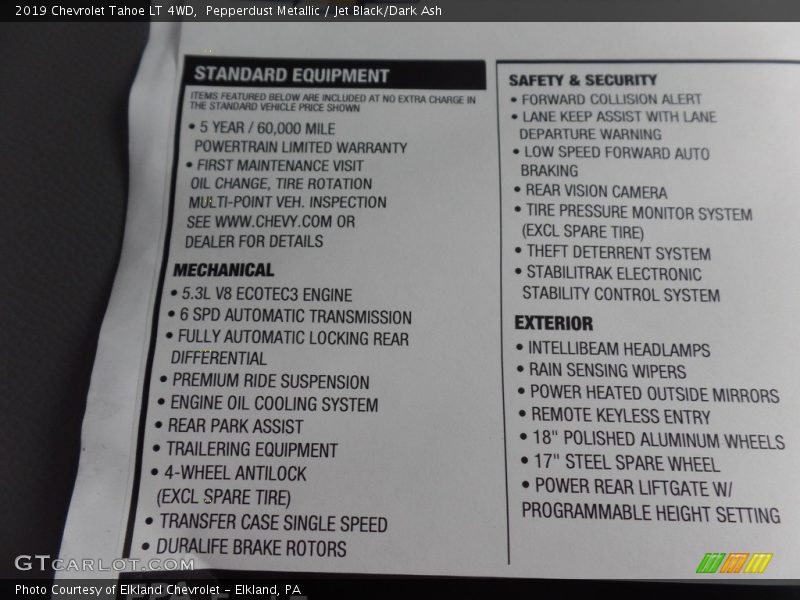 Pepperdust Metallic / Jet Black/Dark Ash 2019 Chevrolet Tahoe LT 4WD