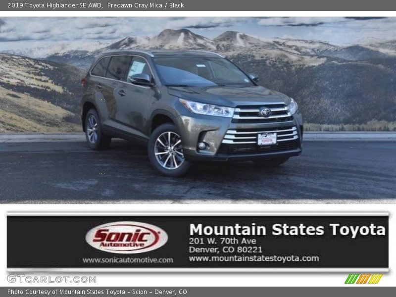 Predawn Gray Mica / Black 2019 Toyota Highlander SE AWD