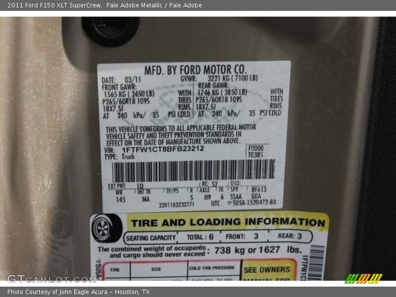 Pale Adobe Metallic / Pale Adobe 2011 Ford F150 XLT SuperCrew