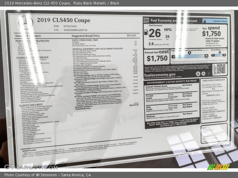 Ruby Black Metallic / Black 2019 Mercedes-Benz CLS 450 Coupe