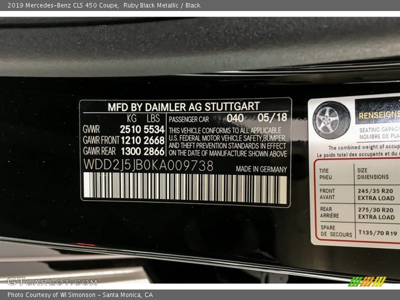 Ruby Black Metallic / Black 2019 Mercedes-Benz CLS 450 Coupe