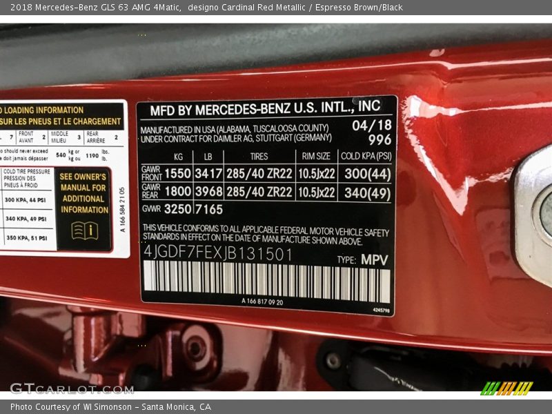 designo Cardinal Red Metallic / Espresso Brown/Black 2018 Mercedes-Benz GLS 63 AMG 4Matic
