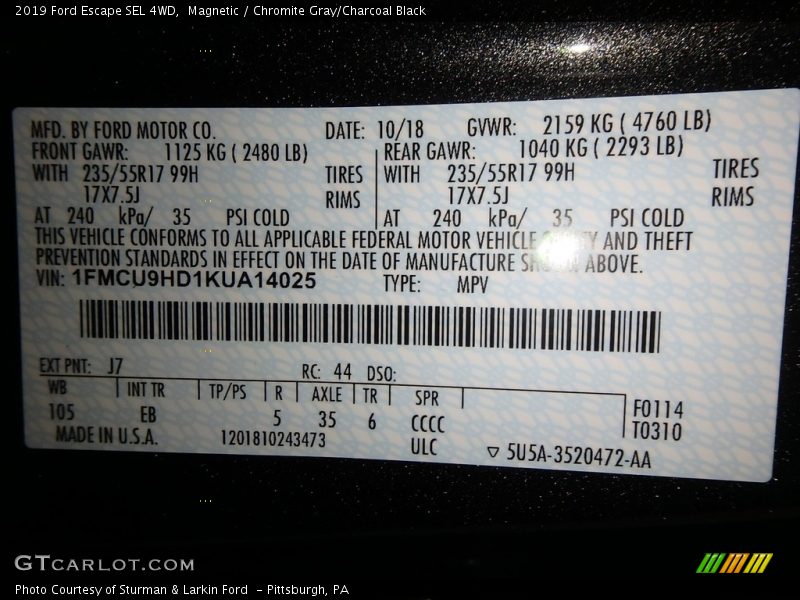 Magnetic / Chromite Gray/Charcoal Black 2019 Ford Escape SEL 4WD