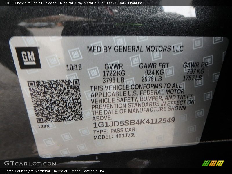 Nightfall Gray Metallic / Jet Black/­Dark Titanium 2019 Chevrolet Sonic LT Sedan