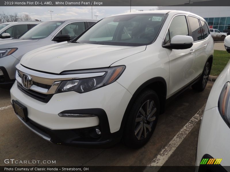 White Diamond Pearl / Beige 2019 Honda Pilot EX-L AWD
