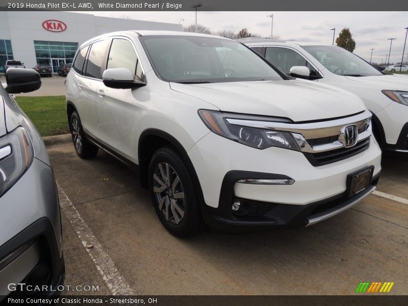 White Diamond Pearl / Beige 2019 Honda Pilot EX-L AWD