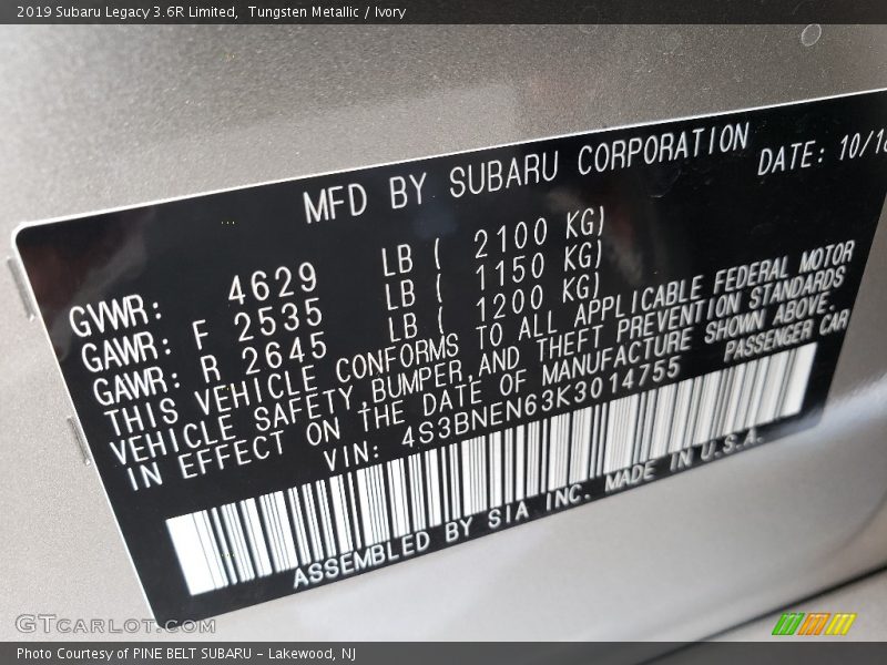 Tungsten Metallic / Ivory 2019 Subaru Legacy 3.6R Limited