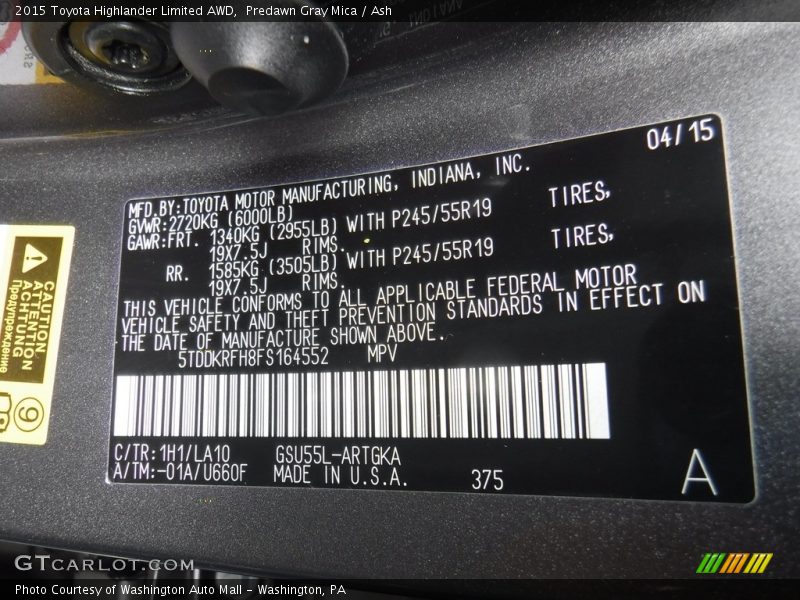 Predawn Gray Mica / Ash 2015 Toyota Highlander Limited AWD