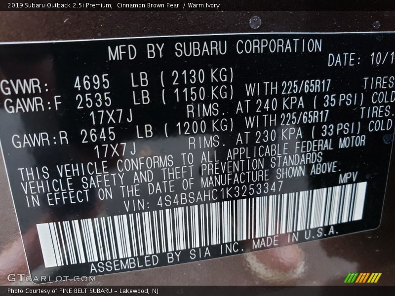 Cinnamon Brown Pearl / Warm Ivory 2019 Subaru Outback 2.5i Premium