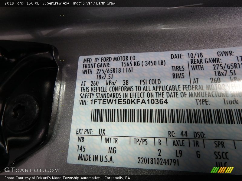 2019 F150 XLT SuperCrew 4x4 Ingot Silver Color Code UX