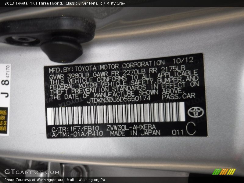 Classic Silver Metallic / Misty Gray 2013 Toyota Prius Three Hybrid
