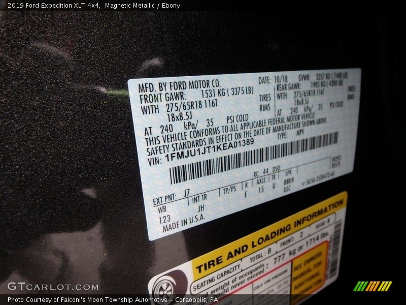 2019 Expedition XLT 4x4 Magnetic Metallic Color Code J7