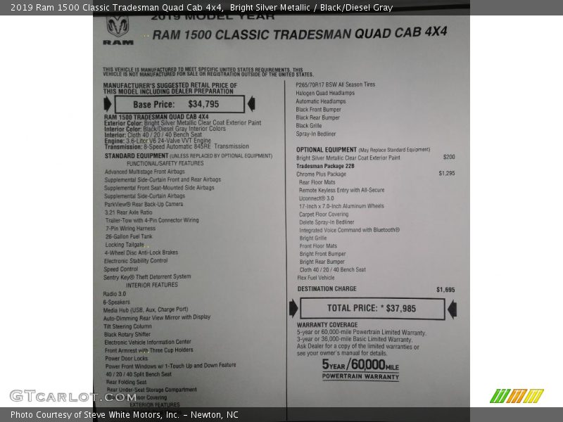 Bright Silver Metallic / Black/Diesel Gray 2019 Ram 1500 Classic Tradesman Quad Cab 4x4