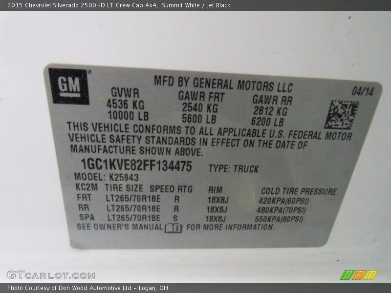 Summit White / Jet Black 2015 Chevrolet Silverado 2500HD LT Crew Cab 4x4