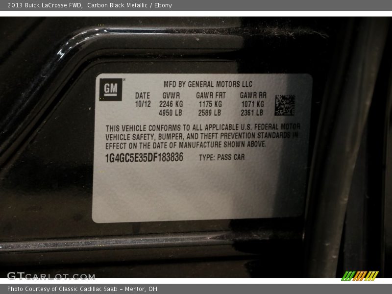 Carbon Black Metallic / Ebony 2013 Buick LaCrosse FWD