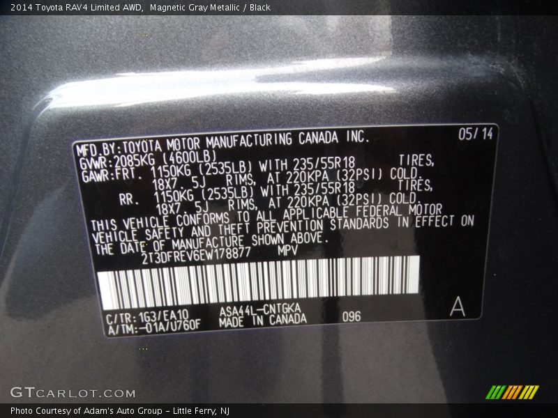Magnetic Gray Metallic / Black 2014 Toyota RAV4 Limited AWD
