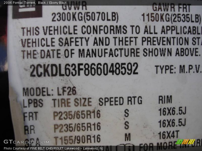 Black / Ebony Black 2006 Pontiac Torrent