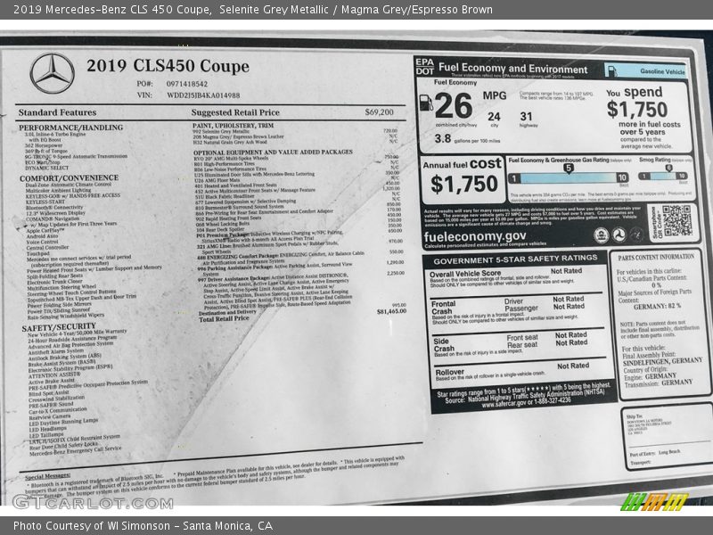 Selenite Grey Metallic / Magma Grey/Espresso Brown 2019 Mercedes-Benz CLS 450 Coupe