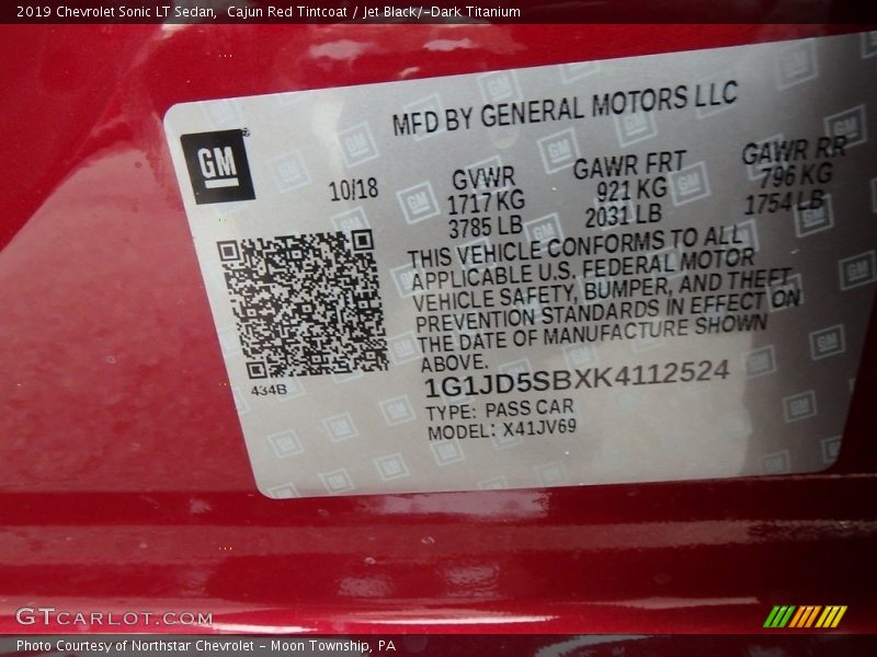 Cajun Red Tintcoat / Jet Black/­Dark Titanium 2019 Chevrolet Sonic LT Sedan